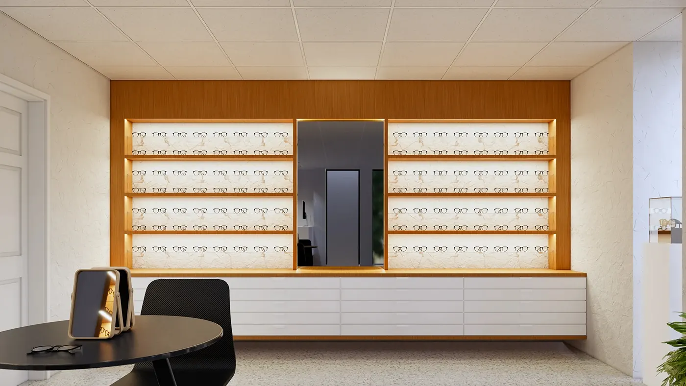 Warm Modern Optical Consultation Store full optical store interior