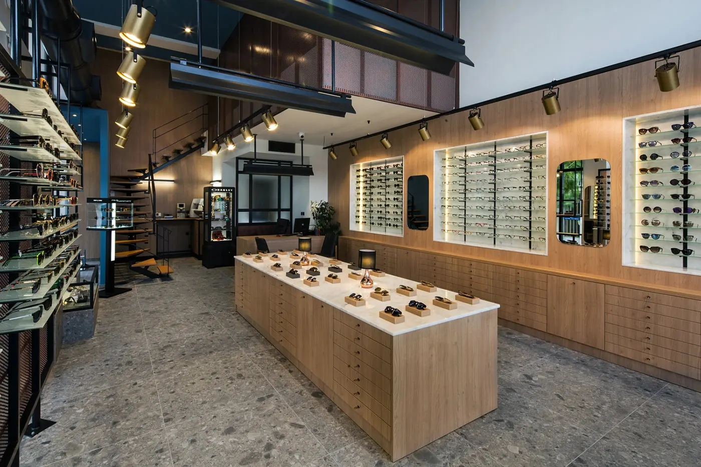 Warm Wood Industrial Optical Boutique full visual atmosphere