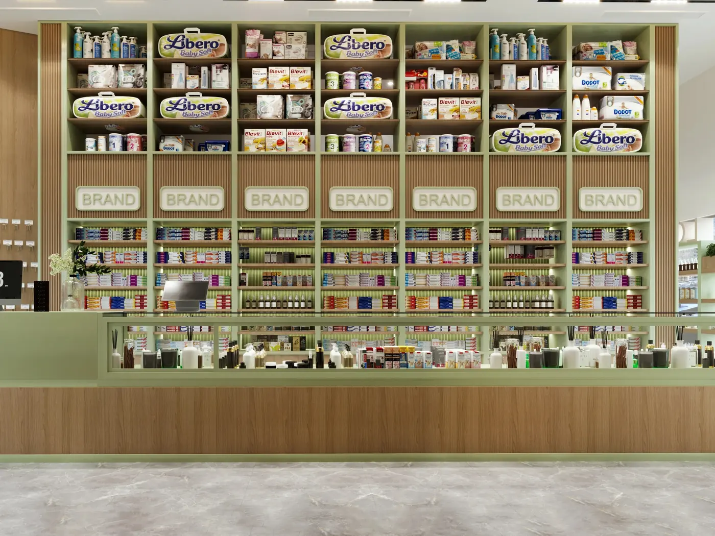Compact Neighborhood Pharmacy fixture detail