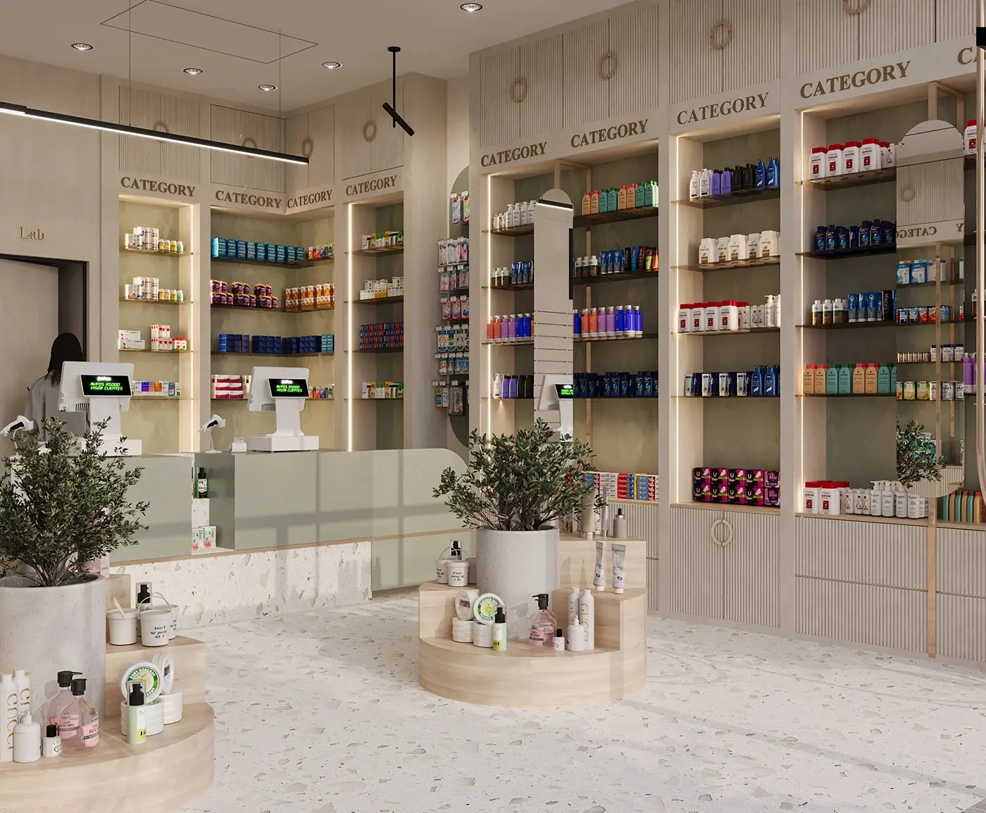 Modern Drugstore Retail Layout fixture detail