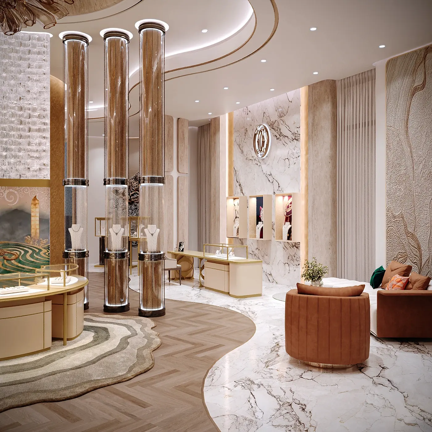 Minimal Diamond Showcase Store fixture view