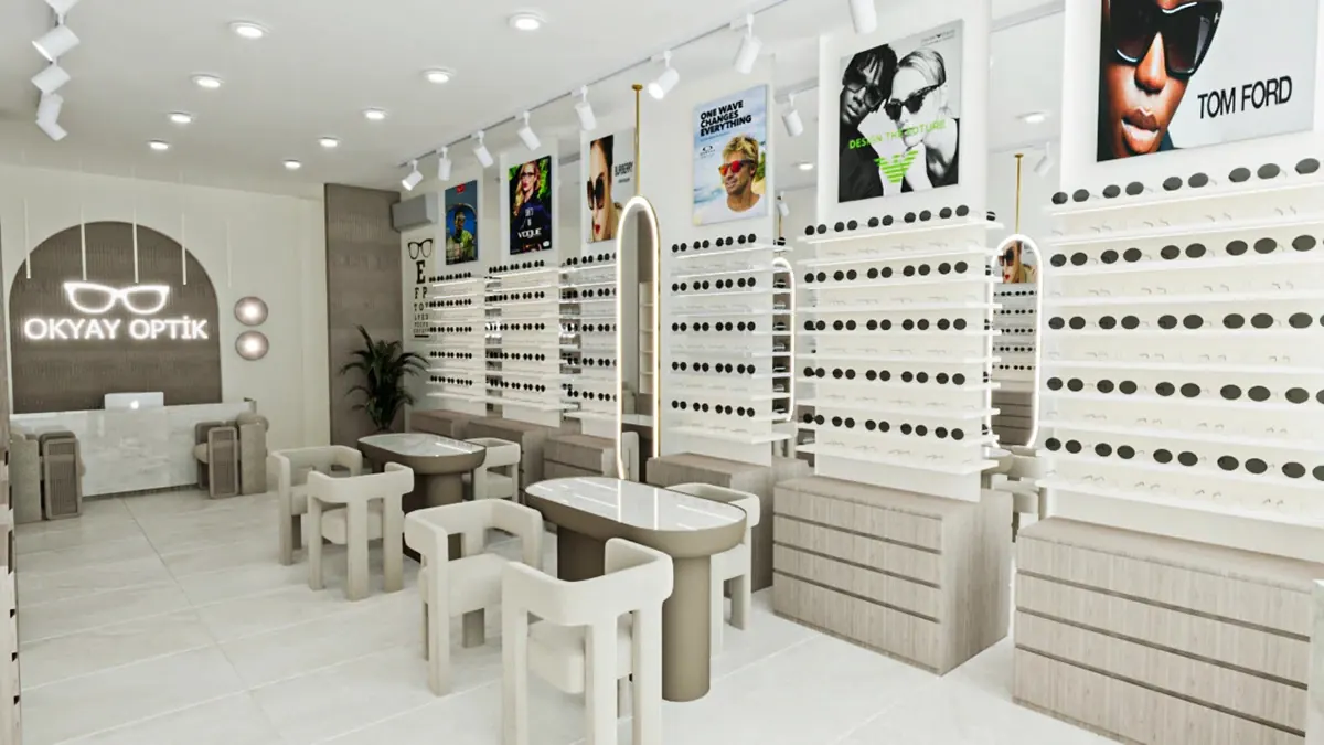 Compact Bright Optical Retail Store optical shop fixture view