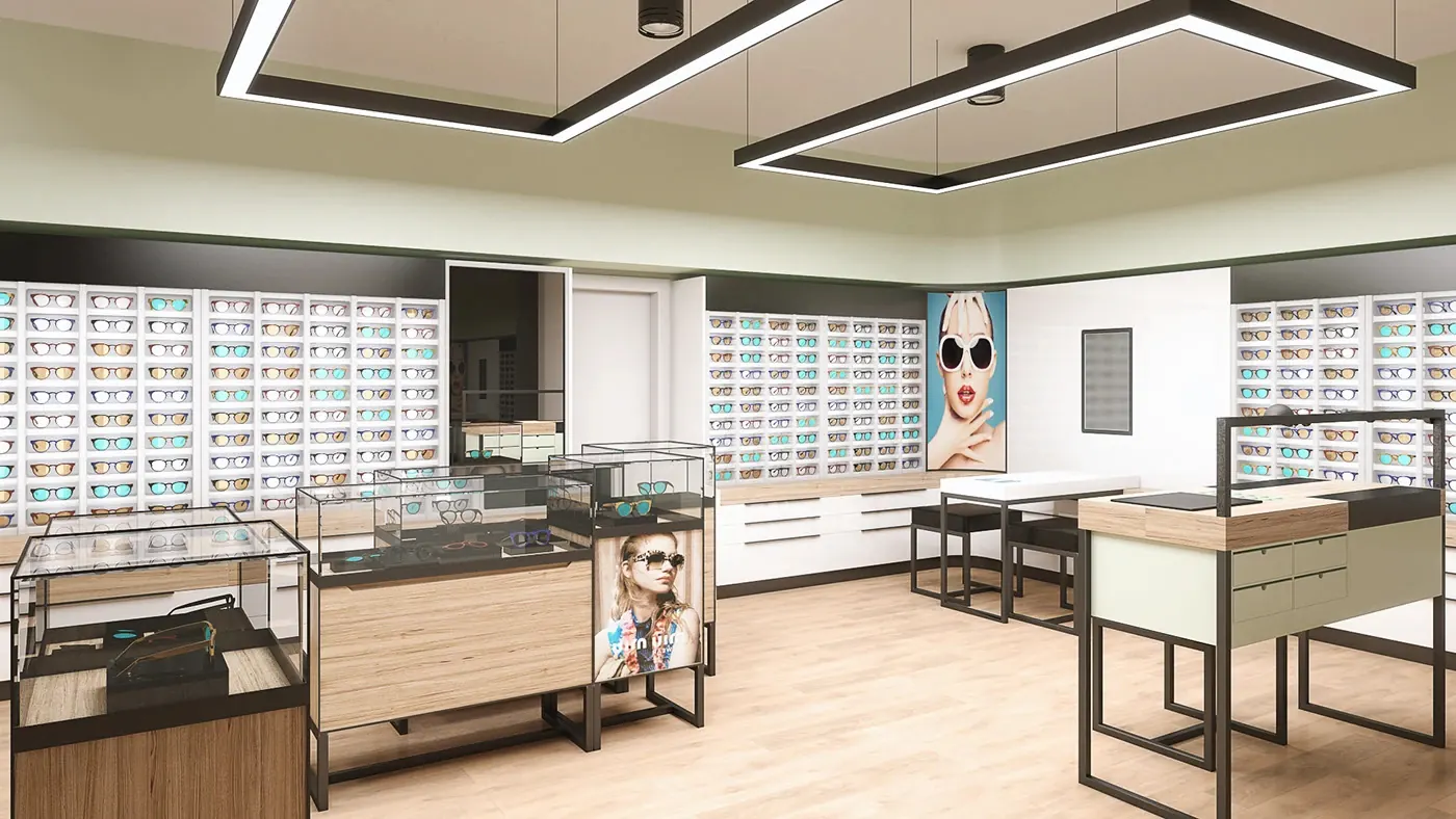 Modern Duplex Optical Flagship Store fixture detail