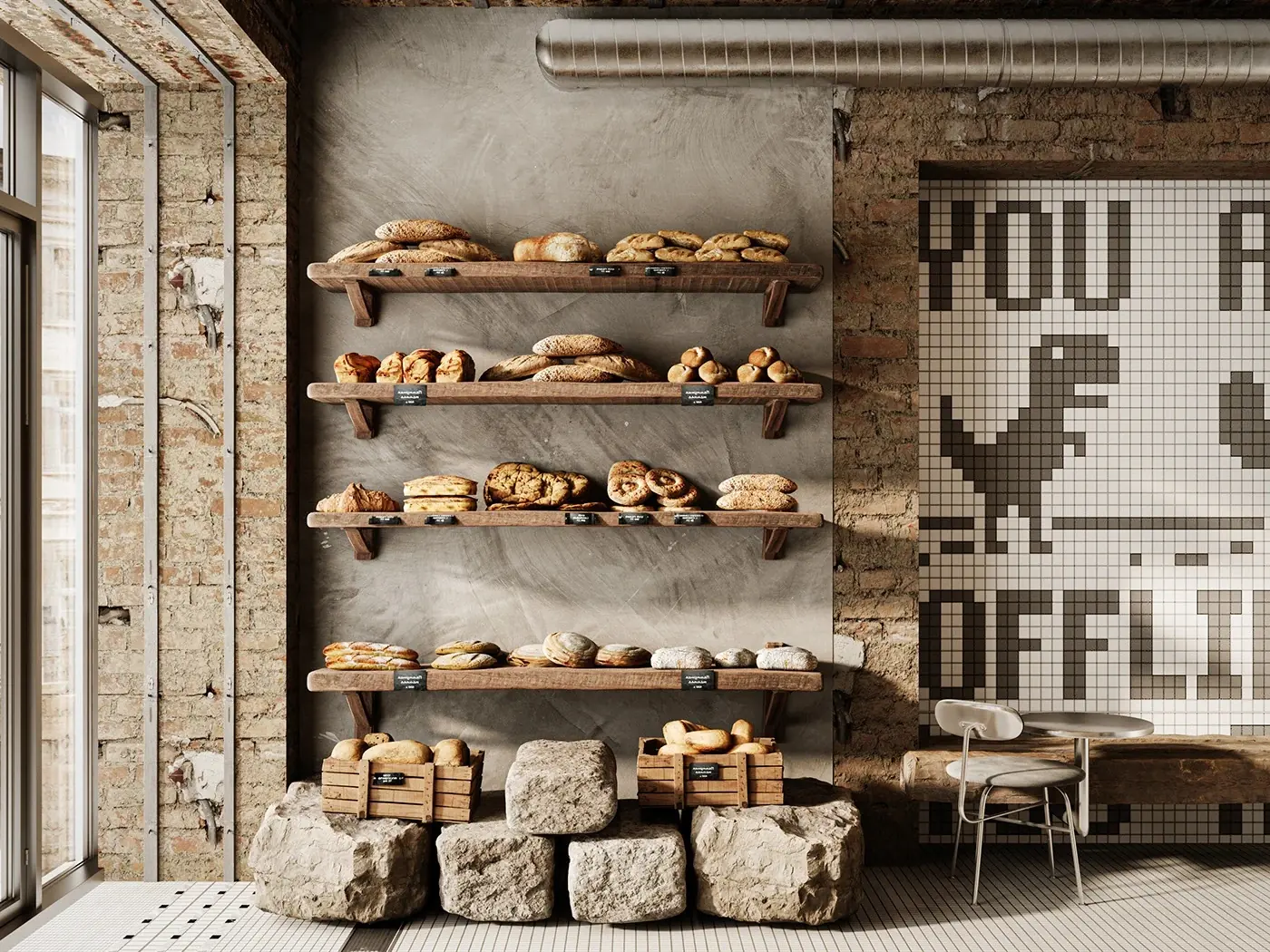 Warm Wood Coffee Bar Bakery Cafe fixture view