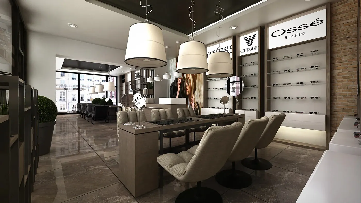 Dark Luxury Multi-Brand Optical Lounge customer experience