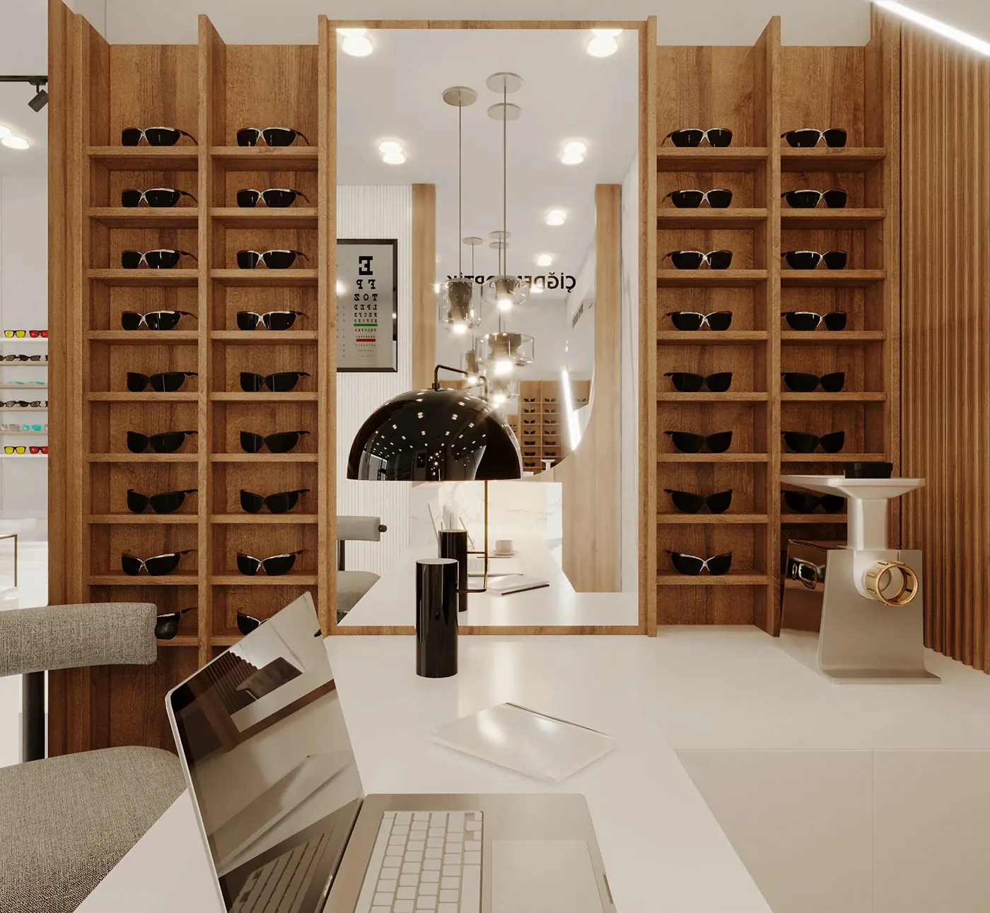 White Marble Wood Optical Boutique customer experience