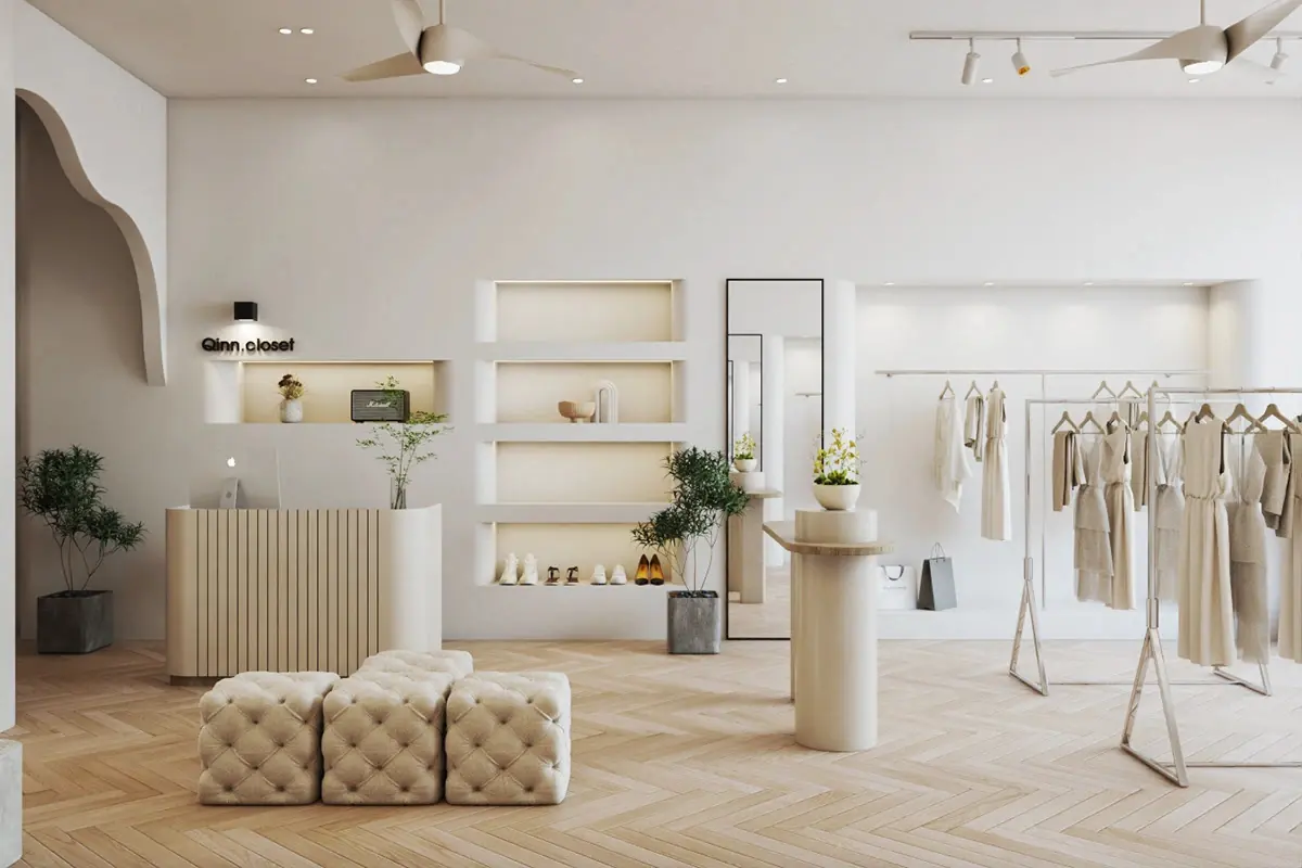 Warm Wood Garment Store feature display