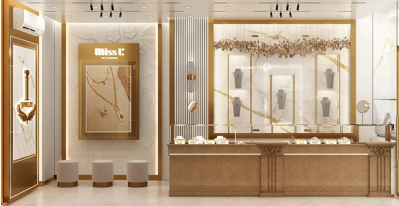 Modern Gemstone Retail Space feature display