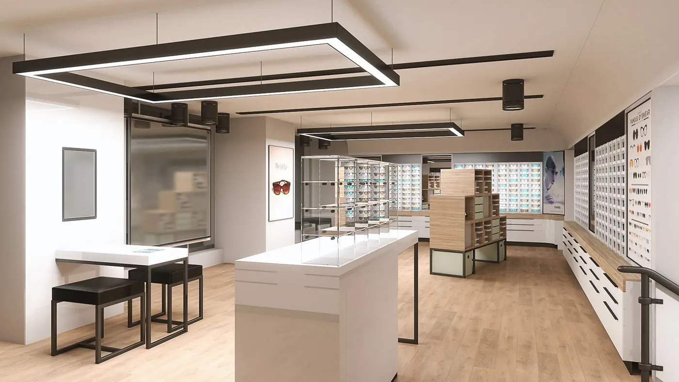 Modern Duplex Optical Flagship Store feature display