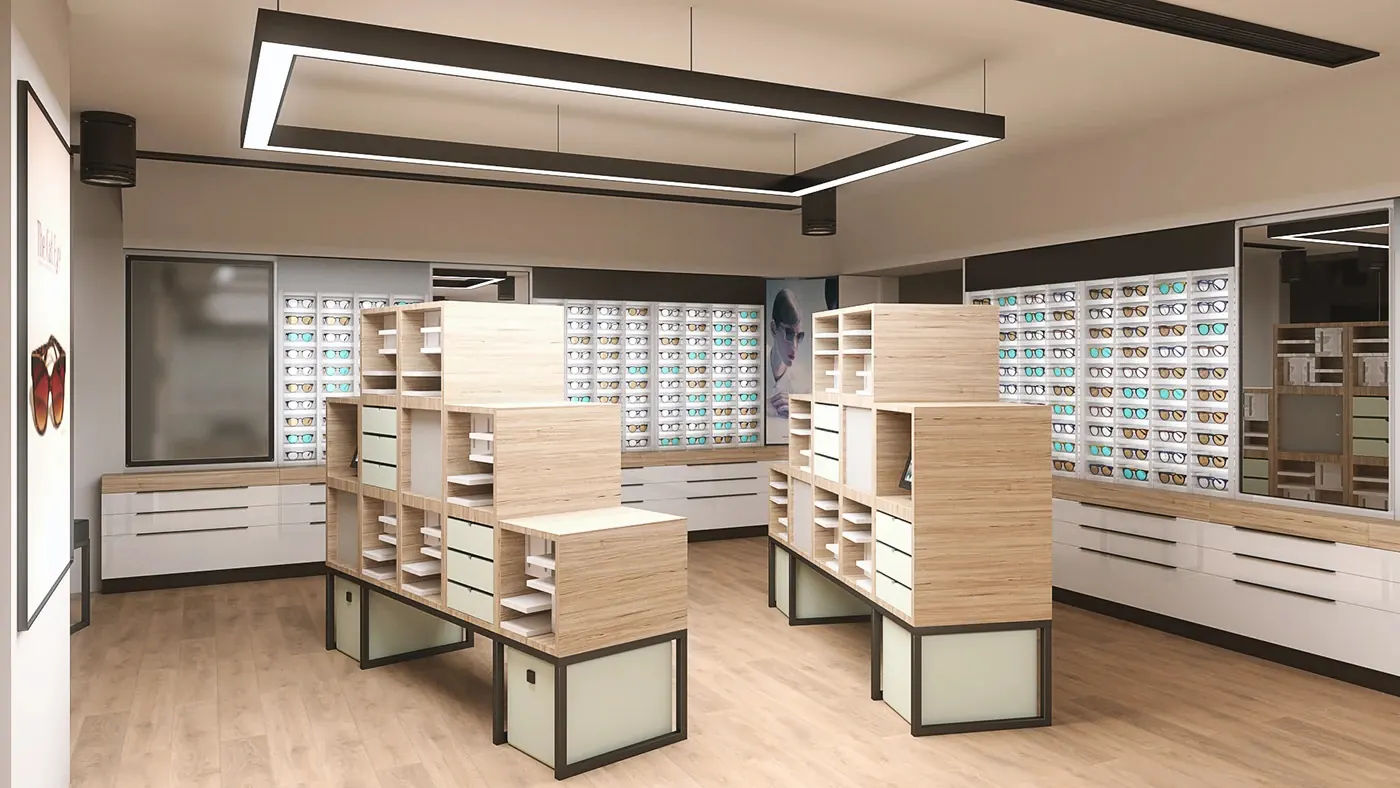 Modern Duplex Optical Flagship Store optical shop fixture view